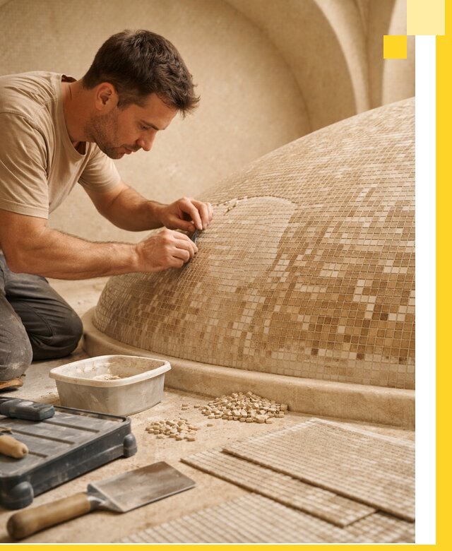 Профессиональная укладка мозаики для хамама под ключ в Нижнем Тагиле